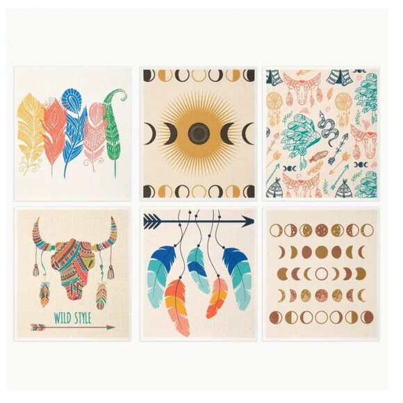 NEW Set of 12 Swedish Dishcloths - Boho, Feather, Moon Celesital, Sustainable - Picture 1 of 9